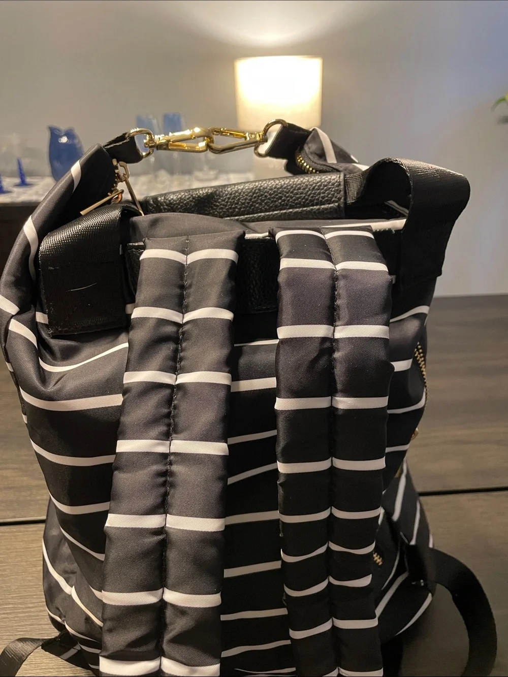 a new day Black and White Striped Backpack